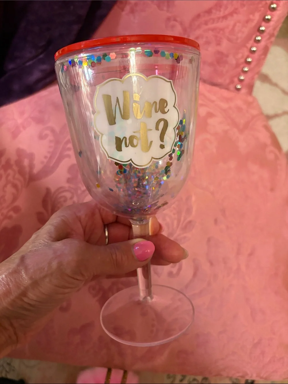Wine Not? Pink Confetti Stemmed Wine Cup - Party Drinkware